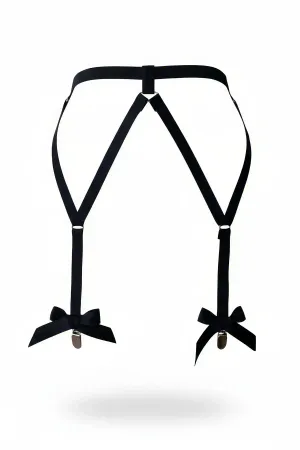 Black Garter Harness Elastic Straps Bow Details Adjustable Leg Accessory