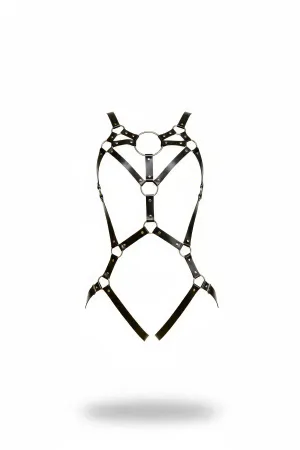 Black Leather Body Harness Adjustable O-Ring Strap Design