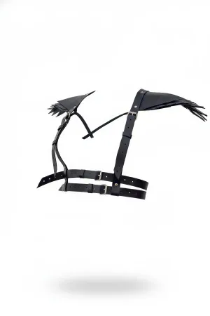 Black Faux Leather Winged Shoulder Body Harness Women Adjustable Straps