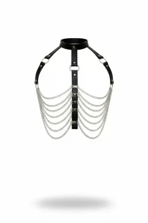Choker Collar Body Harness with Draped Silver Chains