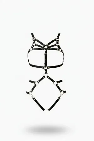 Adjustable Black Leather Body Harness Fashion Accessory