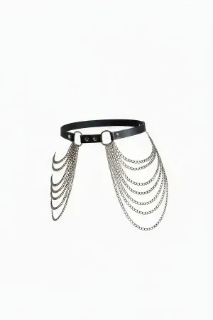 Black Women's Belt Waist Accessory with Multiple Chain Detail - APFT738
