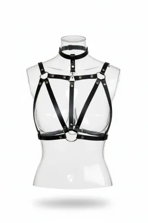 Black Women's Belt Leather Ring Detailed Body Accessory - APFT747