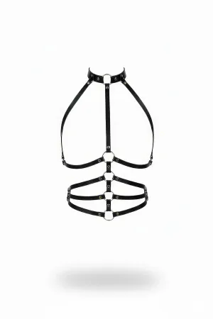 Black Women's Belt & Ring Detailed Faux Leather Body Accessory - APFT749