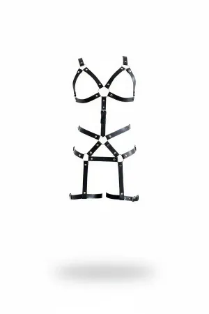Black Faux Leather Full Body Harness Women O-Ring Garter Straps