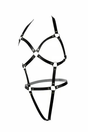 Black Body Harness Faux Leather Adjustable Cross Design