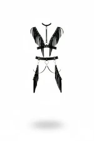 Black Women's Belt Tasseled Leather Body Accessory - APFT768