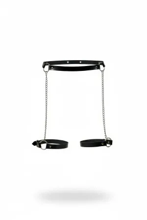 Black Faux Leather Double Chain Garter Harness with Adjustable Leg Straps