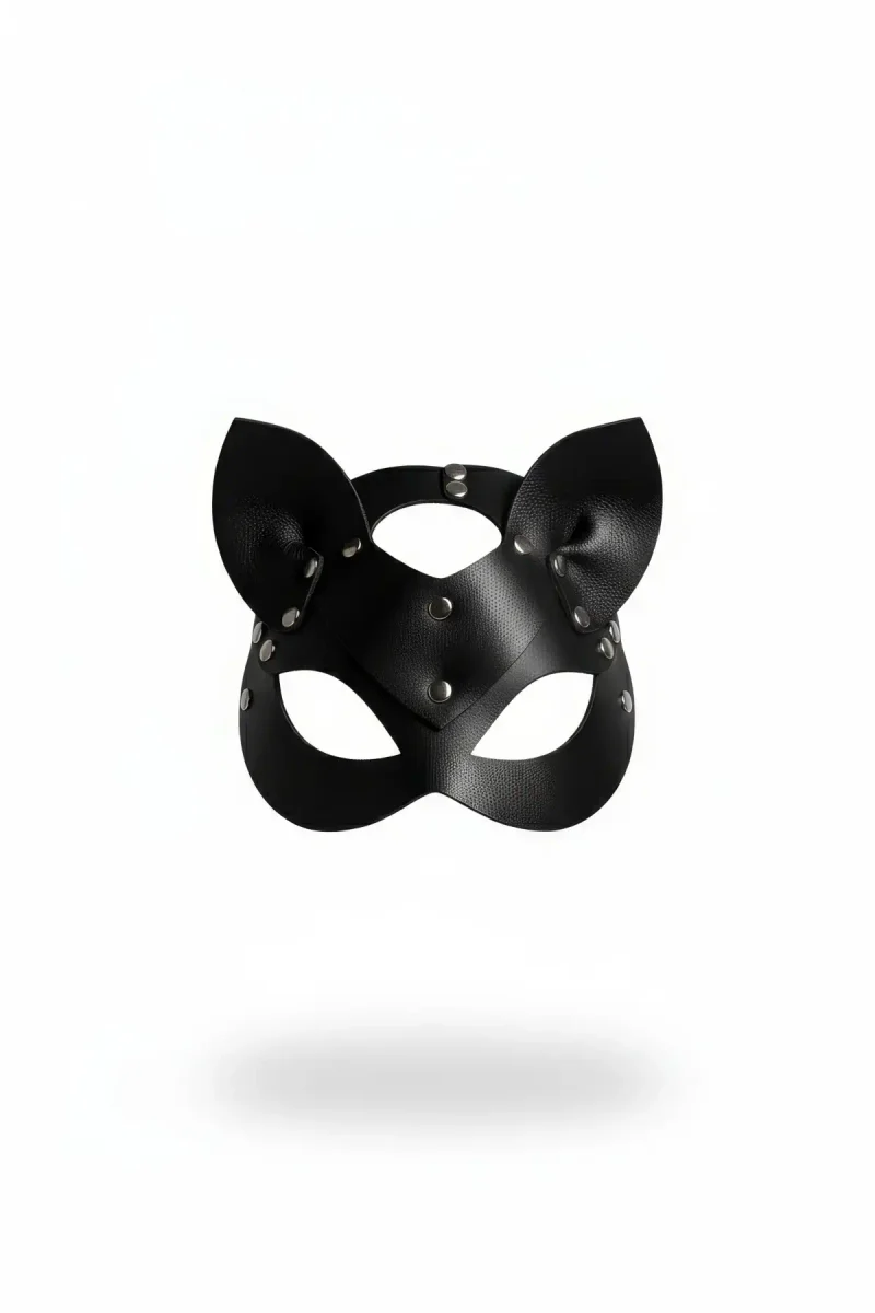 Black Faux Leather Cat Ear Mask with Silver Studs for Women