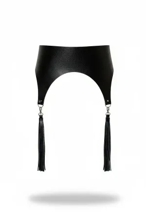 Black Women's Belt Wide Leather Tassel Detailed Corset Belt - APFT788