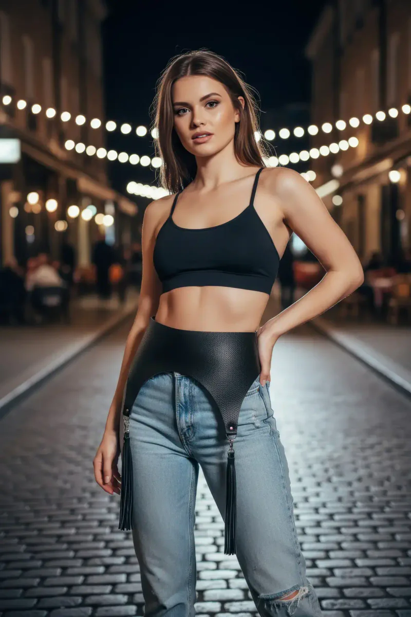 Wide Faux Leather Underbust Harness Women