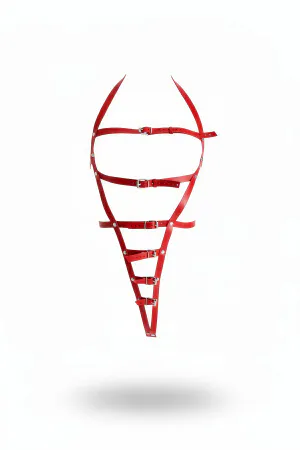 Leather Body Harness - Red Adjustable Straps for Men