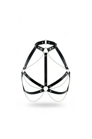 Black Chest Harness Leather Chain Detailed Body Accessory - APFT796