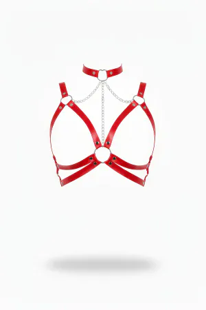 Red Chest Harness with Leather Chain Detail - APFT797