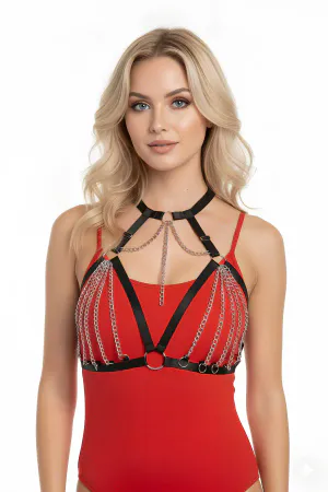 Black Chest Harness Chain Detailed Collar Accessory - APFT805