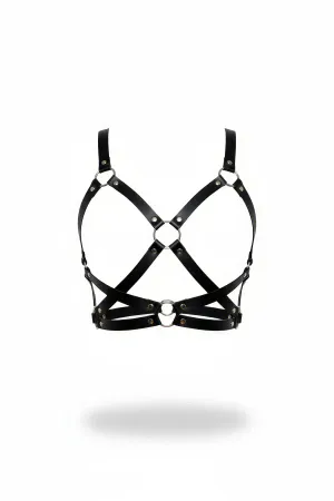 Black Women's Belt Faux Leather Cross Ring Detailed Body Accessory - APFT816