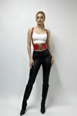 Red Women's Belt Laced Wide Corset Waist Accessory - APFT822