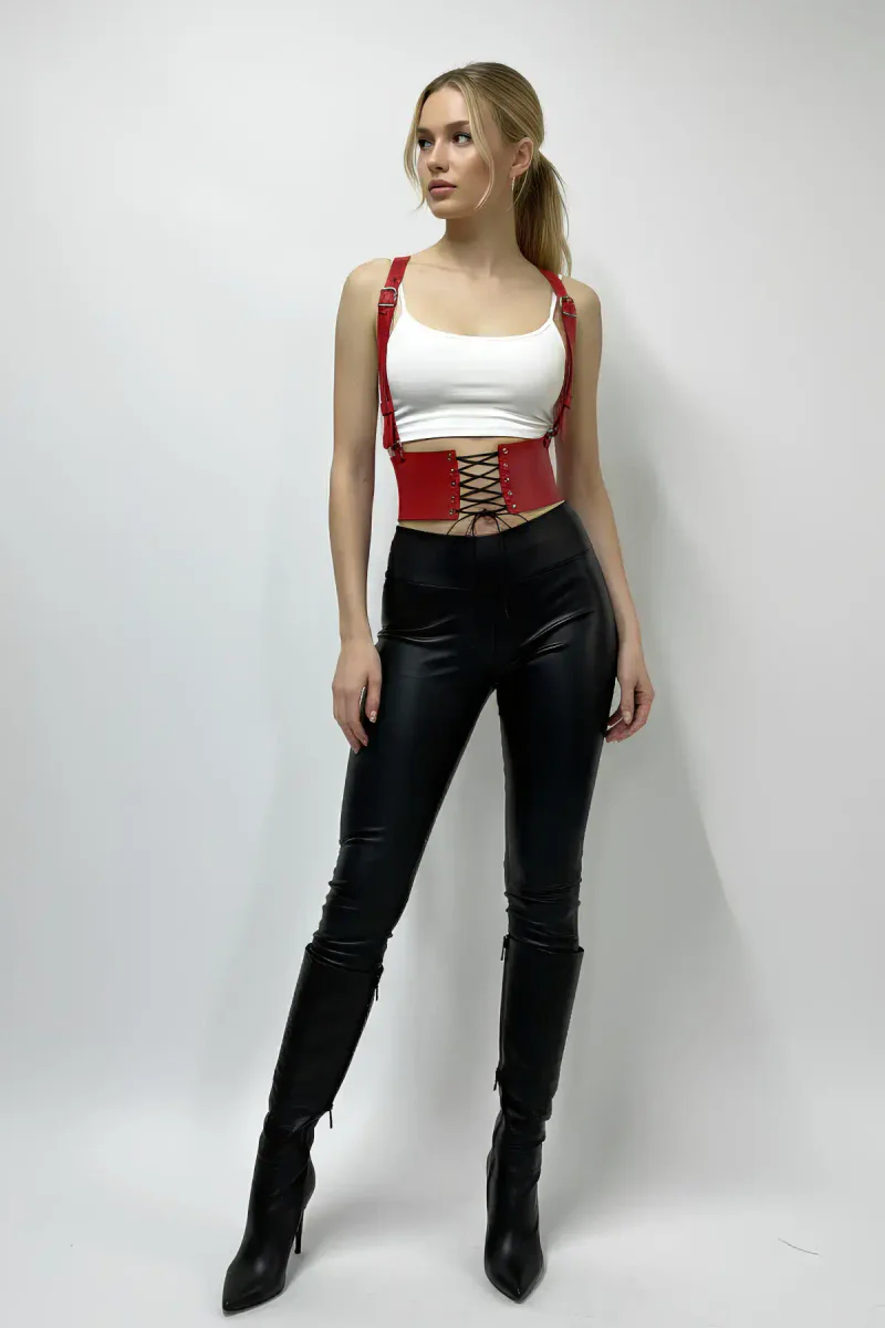 Fashion Harness Waist Cinch Red F