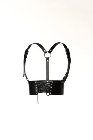 Black Women's Belt Laced Corset Detailed Wide Waist Accessory - APFT822