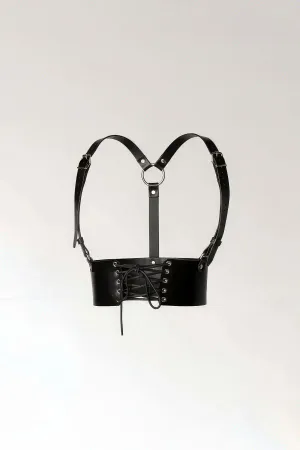Black Women's Belt Laced Corset Detailed Wide Waist Accessory - APFT822