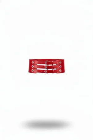 Red Women's Belt Three-Buckle Wide Waist Accessory - APFT827