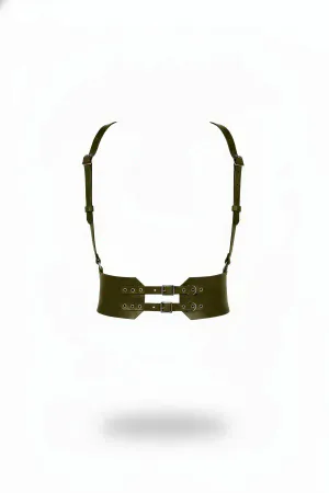 Olive Green Faux Leather Underbust Waist Harness adjustable shoulder straps