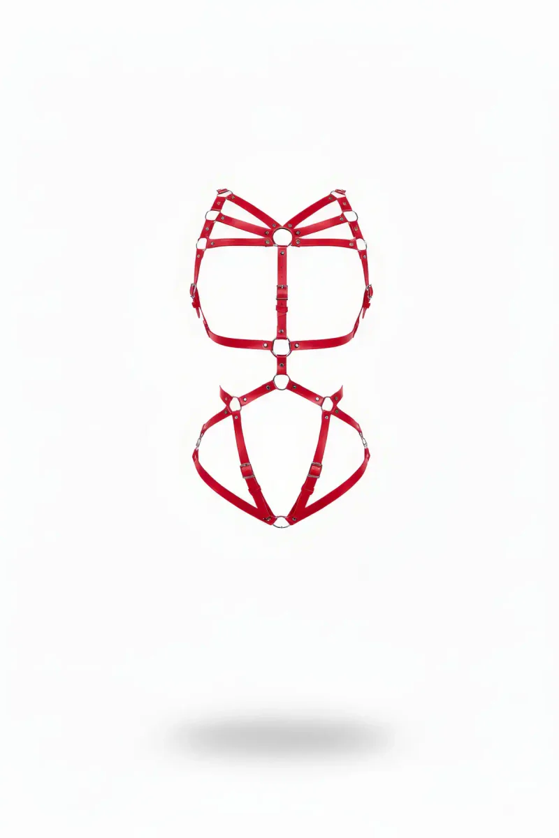 Red Faux Leather Body Harness with O-Rings