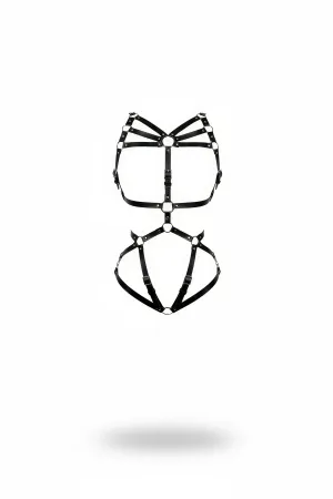 Black Body Harness Faux Leather Full Body Adjustable Straps