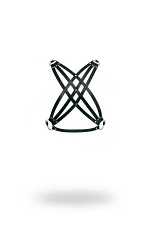 Black Chest Harness Leather Cross Body Accessory with Metal Detail - APFT867