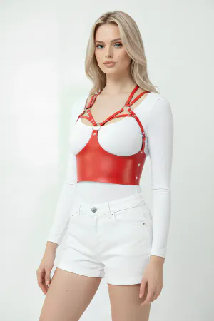Red Women's Belt Leather Corset Type Body Accessory - APFT872