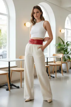 Red Women's Belt Wide Corset Style Leather Belt - APFT875