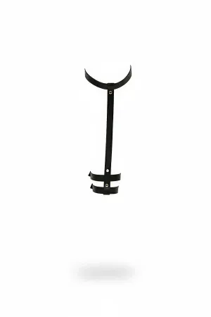 Black Faux Leather Single Leg Garter Harness High Neck Collar Adjustable Straps Silver Hardware