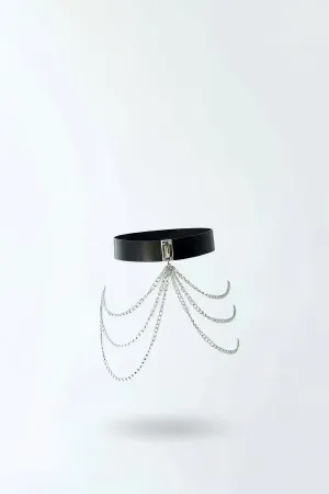 Black Faux Leather Draped Chain Waist Harness Silver Hardware