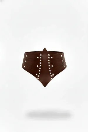 Dark Brown Studded Faux Leather Waist Cinch Harness for Women