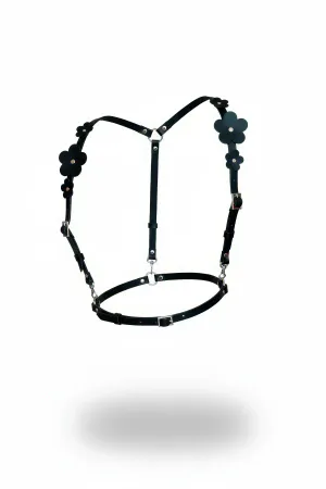 Floral Faux Leather Chest Harness with Adjustable Straps