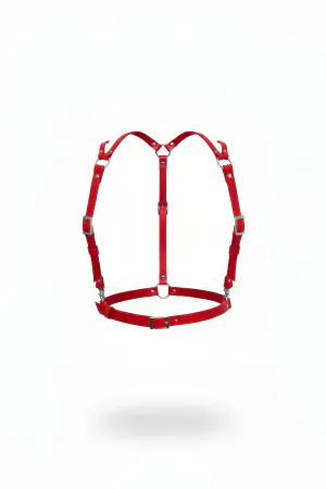 Red Faux Leather Body Harness Women Adjustable Straps Silver Hardware