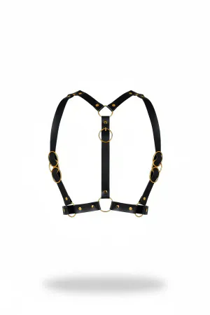 Black Women's Belt Body Accessory with Gold Ring Detail - APFT933