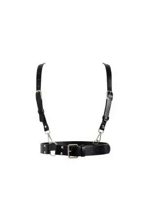 Black Faux Leather Body Harness Adjustable Straps Silver Hardware