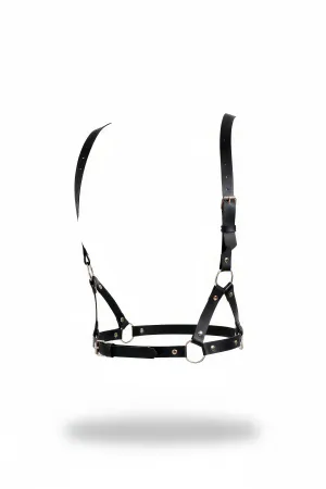 Black Faux Leather Underbust Harness Women Silver O-Rings Adjustable Straps