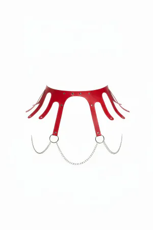 Red Women's Belt Chain Detailed Faux Leather Waist Accessory - APFT948