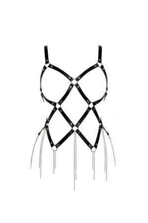 Body Harness: Adjustable Black Leather with Silver Chains