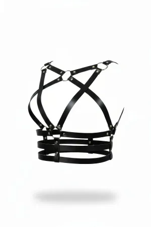 Black Women's Belt Leather Cross Ring Detailed Body Accessory - APFT955