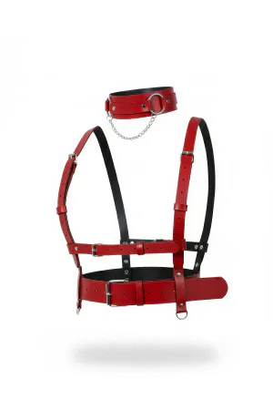 Red Women's Belt Leather Body Harness Accessory with Buckle - APFT959
