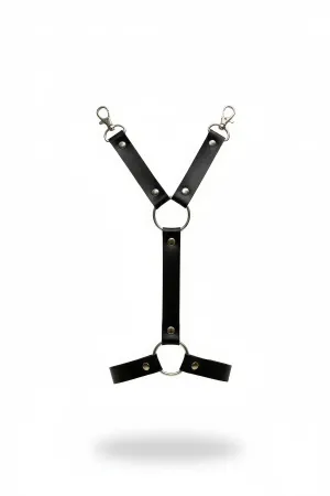 Black Garter Harness Leather with Metal Ring Detail - APFT962