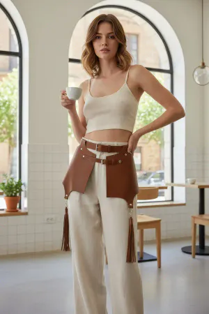 Tan Women's Belt Leather Wide Layered Waist Accessory - APFT985