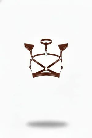 Brown Women's Belt Leather Shoulder Detailed Body Harness - APFT996
