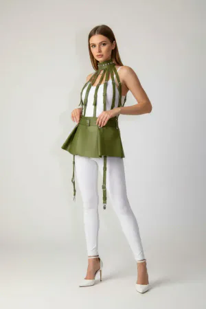 Khaki Skirt Faux Leather Skirt Peplum High Waist Skirt - APFT998