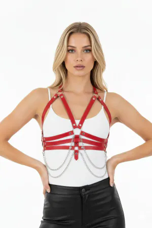 Red Women's Belt Faux Leather Multiple Stripes Body Accessory - APFT9