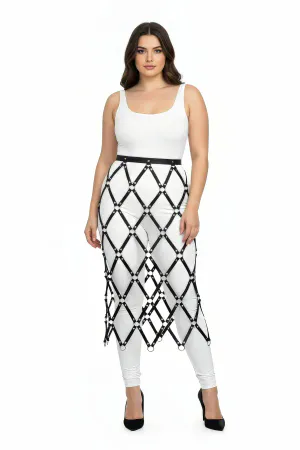 Plus Size Black Skirt with Leather Hoop Detail - APFT410