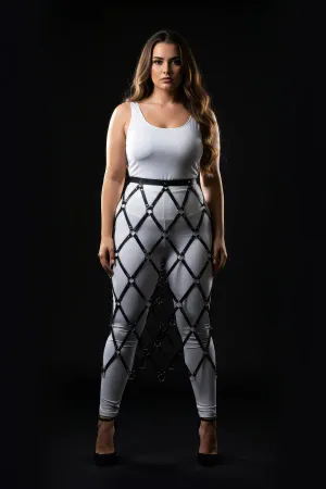 Plus Size Black Skirt with Leather Hoop Detail - APFT410